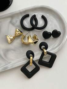 5pcs/Set Fashion Minimalist Heart Shaped Hollow Dangle Earrings Set Valentines,Mom,Mother,Mother's Day,Gift - A Style - View 2