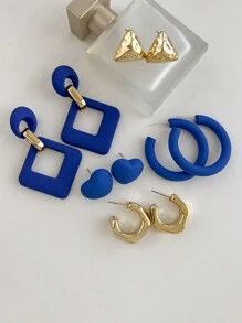 5pcs/Set Fashion Minimalist Heart Shaped Hollow Dangle Earrings Set Valentines,Mom,Mother,Mother's Day,Gift - A Style - View 4