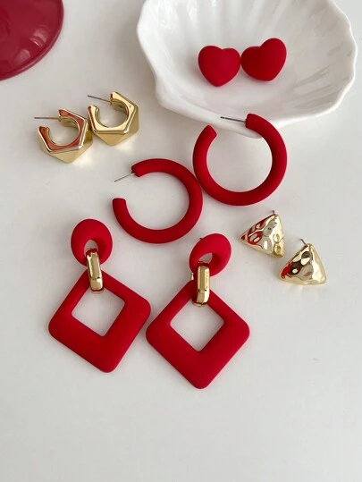 Set di 5 orecchini pendenti minimalisti a forma di cuore per San Valentino, mamma, madre, festa della mamma, regalo