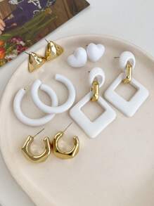 5pcs/Set Fashion Minimalist Heart Shaped Hollow Dangle Earrings Set Valentines,Mom,Mother,Mother's Day,Gift - A Style - View 3