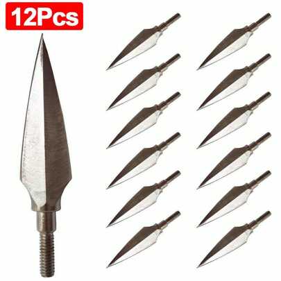 12Pcs Silver Archery Broadheads 150 Grains Traditional Hunting Solid Metal Heads Arrow Tips Compatible Crossbow & Compound Bow