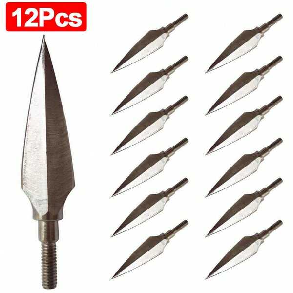 12Pcs Silver Archery Broadheads 150 Grains Traditional Hunting Solid Metal Heads Arrow Tips Compatible Crossbow & Compound Bow