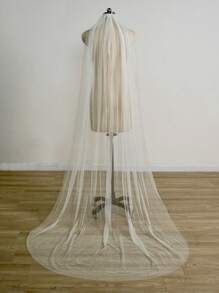 1 Pc Faux Pearl Length 2.3M(91Inch) Soft Glitter Tulle Wedding Bridal Veil With Metal Comb White Ivory Fall Clothes For Women Valentine's Day Accessories - Multicolor - View 2