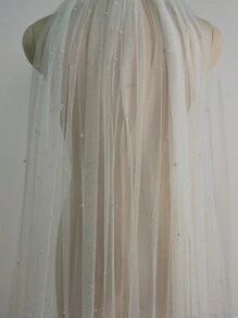 1 Pc Faux Pearl Length 2.3M(91Inch) Soft Glitter Tulle Wedding Bridal Veil With Metal Comb White Ivory Fall Clothes For Women Valentine's Day Accessories - Multicolor - View 9