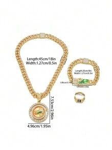 Hip Hop Men Rhinestone-Encrusted Religious St. Jude Necklace Personality Splice St. Jude Bracelet With Ring Rapper Suit