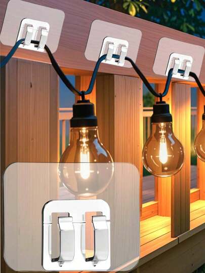 20/50pcs - Outdoor String Light Hooks With Adhesive Strips - Waterproof, UV-Resistant, No Damage, Tool-Free Installation, Suitable For Holiday, Patio, Garden, Balcony Decor, Wire Fasteners, For Hanging Holiday Decorations