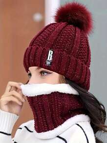 2 件套：针织帽和围巾 - 厚毛绒，防风，温暖舒适，适合秋冬季 - 帽子圍巾兩件套 - 查看 5