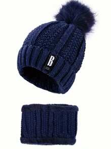 2 件套：针织帽和围巾 - 厚毛绒，防风，温暖舒适，适合秋冬季 - 帽子圍巾兩件套 - 查看 2