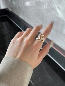 Anillo abierto con forma de hoja de coreana, diseño minimalista, accesorio de moda y versátil para primavera y otoño - Multicolor - Ver 6