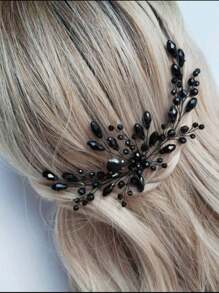 1 pièce Coiffe de fleur de perle noire fait main, accessoire de cheveux de mariage pour mariée