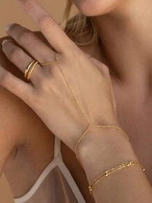 1 件优雅不锈钢简约珍珠链式指环手链，适合女士日常佩戴、派对、礼物 - 手鍊 - 查看 4
