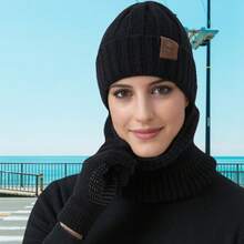 Thickened Warm Knit Three In One Hat, Scarf And Gloves, Winter Outdoor Cycling, Christmas Exquisite Gifts - 乳白色 - 查看 6