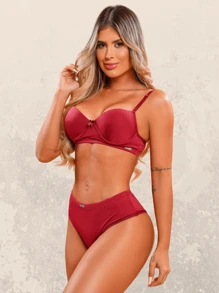 Reinforced Lingerie Set Passionate Women's Intimate Fashion Daily Comfort Premium Bra And Panties - 酒紅色 - 查看 1