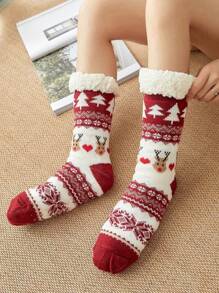 1 đôi tất chống trượt bằng len dày mùa đông cho nữ, Giáng sinh - Nhiều màu - Xem 4