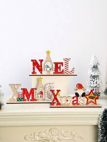 1 件圣诞木制装饰，字母圣诞老人木制装饰桌面装饰派对用品，圣诞礼物，万圣节，万圣节装饰 - 彩色 - 查看 1