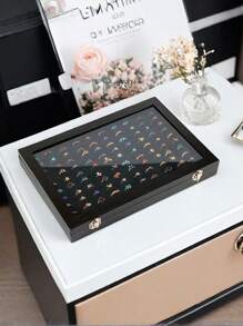 1pc 11/100 Slot Ring Jewelry Box With Lid, Earring Jewelry Tray, Minimalist Velvet Ring Jewelry Box, Jewelry Box, Earring Jewelry Storage Box, Dust-Proof Jewelry Display Box, Jewelry Display Dust-Proof Box, Back To School Gift For Her - Multicolor - View 8