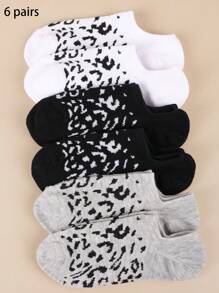 6/10/20 Pairs Assorted Multi Color Leopard Pattern Shallow Mouth Non-Slip Stay Up Fashion Women Boat Socks, All-Season