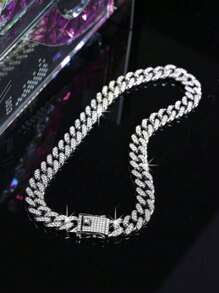 kuuioe 1 Miếng Châu Âu và Châu Mỹ Đường phố Lung linh Rhinestone đầy đủ Liên kết Chuỗi Vàng Vòng cổ/Vòng tay Không giới tính Đồ trang sức Dây chuyền Với Nhiều Kích thước - Bạc - Xem 2