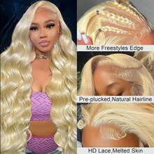 613 Lace Front Wig Human Hair 13x4 Blonde Wig Human Hair Body Wave Lace Front Wigs Human Hair 180 Density HD Transparent Lace Frontal Wigs Human Hair Pre Plucked Colored Wigs For Women - Blonde - View 8