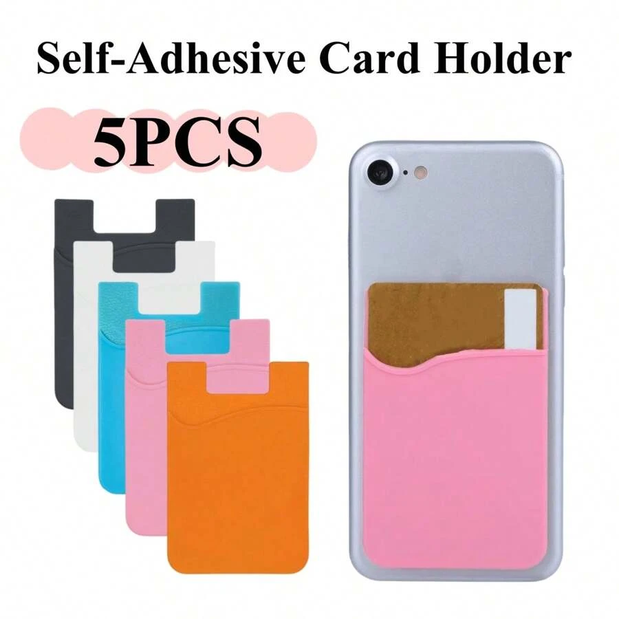 5pcs Silicone Self-Adhesive Phone Card Holder Multi-Color Single-Layer Portable Phone Back Card Holder Sticker Credit Card Bank Card Holder Bag Phone Back Card Cover Storage Change Card Bag - Multicolor - View 1