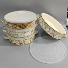 1 件 28 厘米/11 英寸双耳瓷烤盘，欧式风格，俄罗斯花，芳香花卉图案，适用于烤肉、牛排、沙拉、意大利面、圣诞火鸡、派对、露营、家庭聚会、礼物，易于清洁 - 彩色 - 查看 2