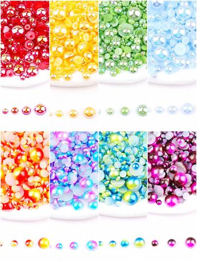 500pcs/Pack, 2mm,3mm,4mm,5mm,6mm,8mm,10mm,7 Sizes Mix, Nice AB, Non-AB,Rainbow Colors Flat Back Half Round Pearls, Multi Colors Crystal Gems Non Hot Fix DMC Jewelry Rhinestones Beads Stones Diamond 3D Pattern Design Accessories Glitter Manicure Decal Decorations For Clothes,Bag,Shoes,Cups,Phone Covers,Handicrafts,Diy Trim.