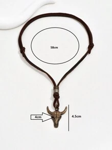 1 pieza Collar colgante unisex con cabeza de toro de estilo vintage occidental y PU, accesorio para vacaciones - Multicolor - Ver 5