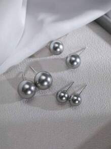 GAGAFEEL 1 Đôi bông tai bạc S925 đính ngọc trai trắng kích thước 3mm/4mm/5mm/6mm/8mm/10mm/12mm/14mm, kiểu dáng tối giản sang trọng, bông tai cá nhân hóa, quà tặng sinh nhật cho bé gái - Xám - Xem 3