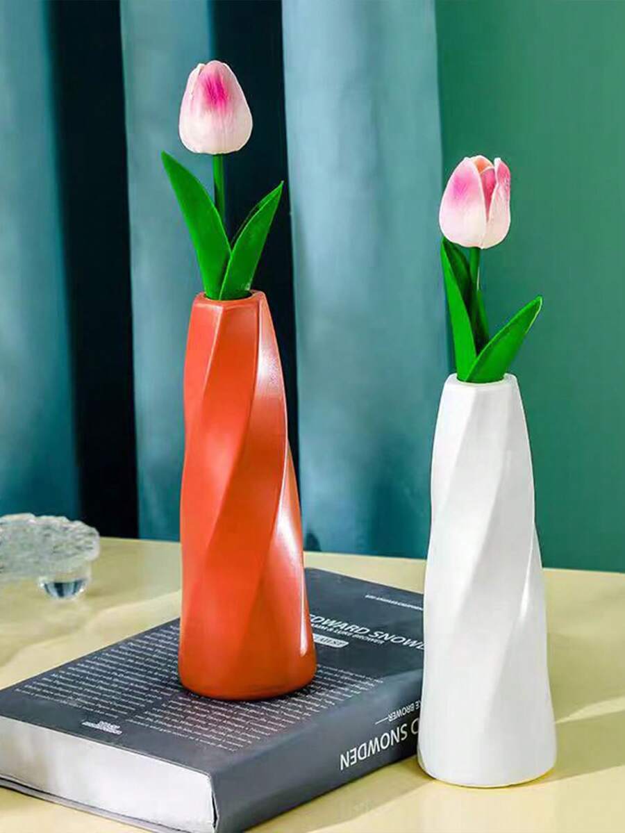 1 件简约花瓶装饰，适用于电视柜、桌面、客厅，可容纳鲜花或干花，欧式白色花瓶 - 白色 - 查看 1