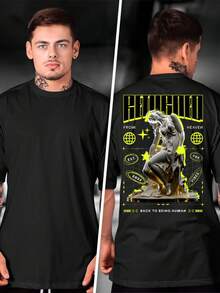 Heaven Bound Illuminated Statue Oversized Men's Streetwear T-Shirt 100% Cotton New Arrival - 黑色 - 查看 2