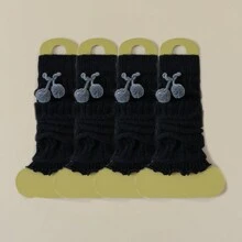 2/4 Pcs Women Furry Ball Decor Black & White Cute Versatile Leg/Foot Warmers, Thickened Long Leg Warmers For Spring/Autumn/Winter
