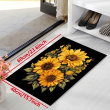 1 Stück rutschfester Teppich mit "schwarzem Hintergrund und einem Strauß Sonnenblumen", maschinenwaschbar, Teppich für Eingang, Wohnzimmer, Schlafzimmer, Kinderzimmer, Outdoor Terrasse, Garten, Wohndekoration, Raumdekoration, Flächenteppich, Wandteppich