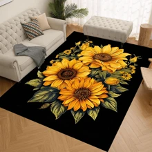 1 Stück rutschfester Teppich mit "schwarzem Hintergrund und einem Strauß Sonnenblumen", maschinenwaschbar, Teppich für Eingang, Wohnzimmer, Schlafzimmer, Kinderzimmer, Outdoor Terrasse, Garten, Wohndekoration, Raumdekoration, Flächenteppich, Wandteppich