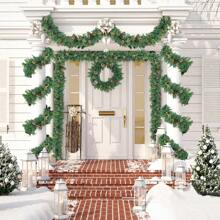 VA-Cerulean Fir Garland 3m 5m 8m Christmas Garland, Christmas Garland With Lighting, Christmas Decoration Garlands With Red Berries And Pine Cones, For Indoor And Outdoor Decoration Of Doors, Walls And Stairs - B型-500cm - 查看 3