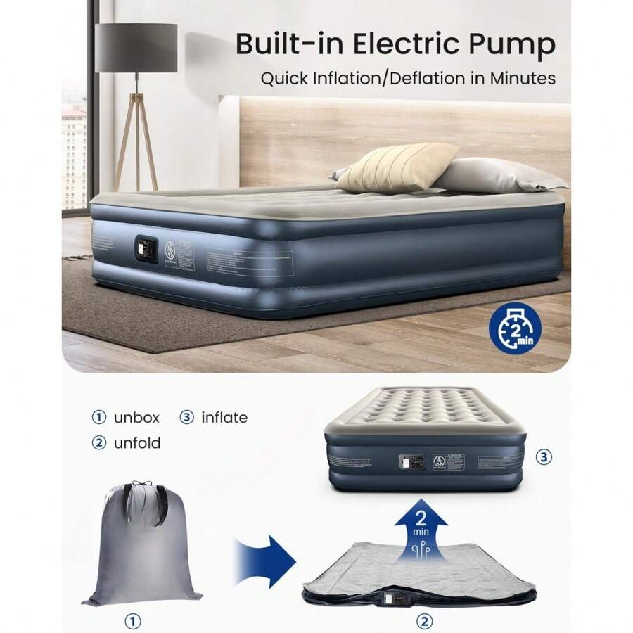 Air Mattress Full With Built In Pump, 18" Raised Comfort Blow Up