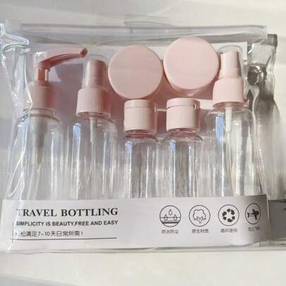 1set Travel Cosmetic Refillable Bottles, Portable Toiletry Bag Set With Spray Bottles, Lotions, Shampoo, Creams, Empty Jars (Random Card), Portable Accessories Storage