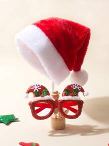 Children's Christmas Hat + Christmas Glasses Set For 1-5 Years Old, Baby Christmas Decoration Christmas Gift, Kid Xmas Gift,Boys And Girls Universal, Girl Fall Dress Red Accessories - Multicolor - View 6