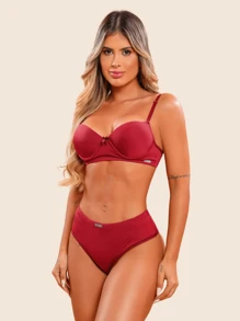 Reinforced Lingerie Set Passionate Women's Intimate Fashion Daily Comfort Premium Bra And Panties - 酒紅色 - 查看 3