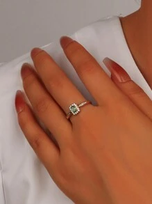 1 chiếc nhẫn bạc Sterling 925 mạ vàng 18K, khảm Cubic Zirconia và ngọc lục bảo giả, nhẫn vuông màu xanh lá cây phong cách hoàng gia cổ điển sang trọng, thích hợp cho phụ nữ đeo ngoài trời, đi nghỉ hoặc mua sắm - màu xanh lá - Xem 5