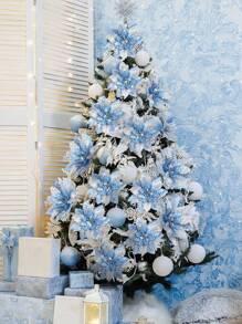 5 pièces de fleurs de Noël artificielles scintillantes, ornements d'arbre de Noël Joyeux Noël, fleurs de Noël artificielles, décoration du Nouvel An heureux, Noël