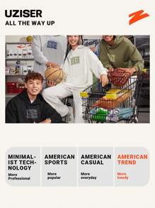 UZISER 男友风男士日常休闲防风保暖个性化字母图案落肩套头卫衣 - 橄欖綠 - 查看 7