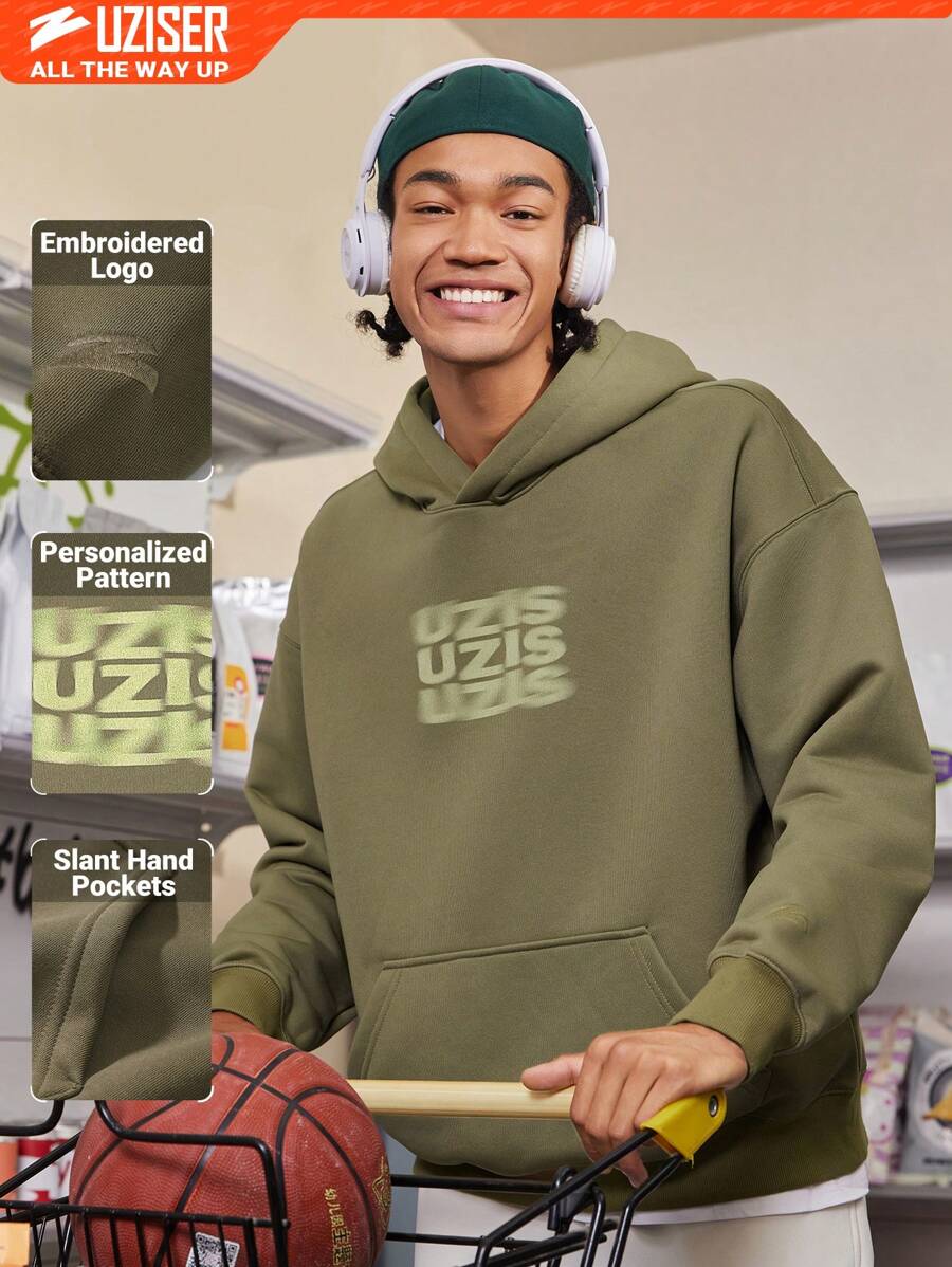 UZISER 男友风男士日常休闲防风保暖个性化字母图案落肩套头卫衣