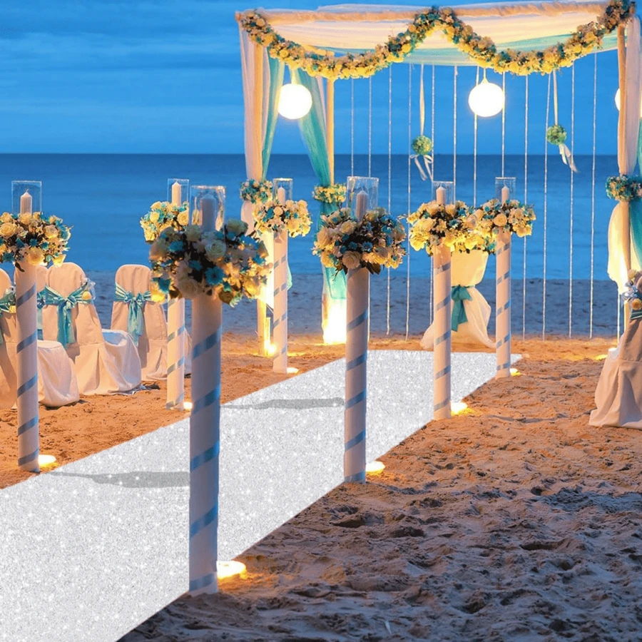 3 Pcs Silver Aisle Runner 4ftx20ft Silver Glitter Aisle Runner Sequin Rug For Wedding Ceremony Wedding Rug Indoor Party - Silver - View 1