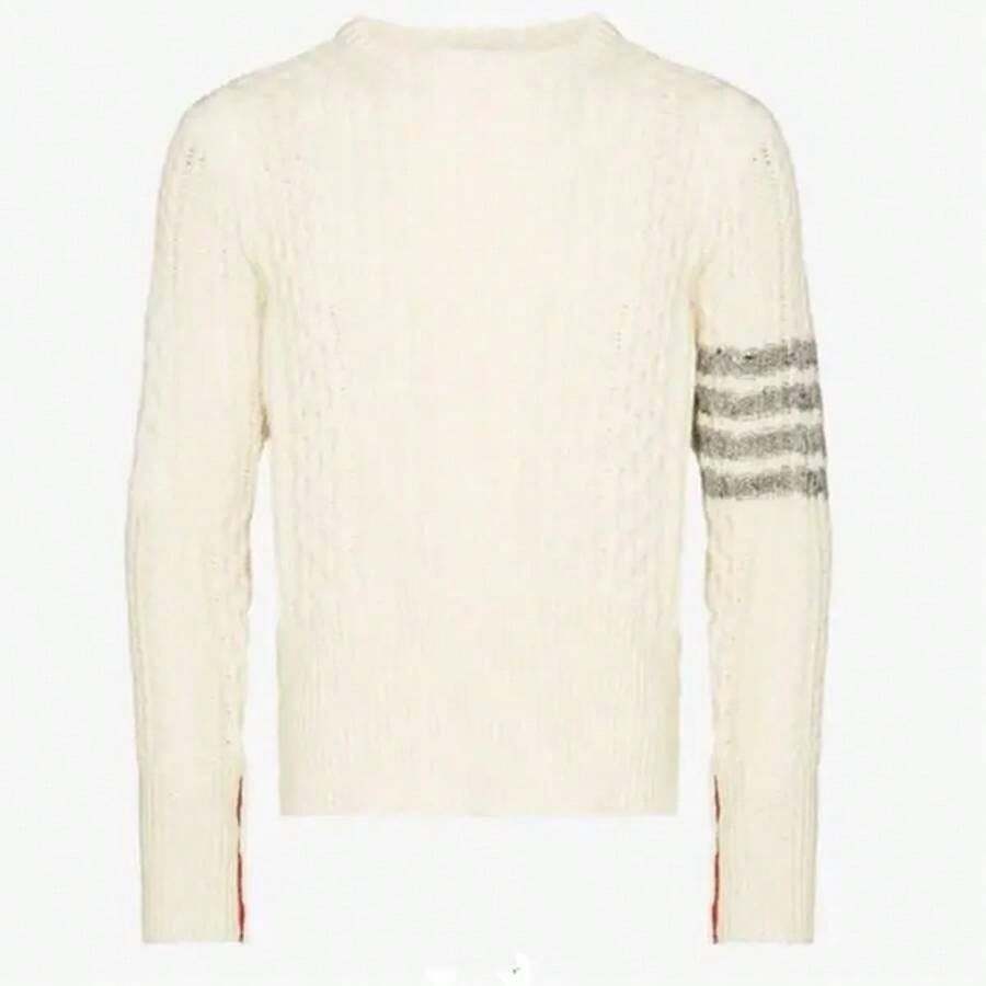 Thom Browne 4-Bar Aran Cable Pullover Knit Top White - 白色 - 查看 1