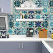 10pcs Ditsy Floral Retro Ceramic Tile Wall Stickers - Instantly Refresh Your Kitchen, Stairs, Bathroom And Cabinets With DIY Self-Adhesive Waterproof Wallpaper - Beautiful Wall Decor, Great Choice!