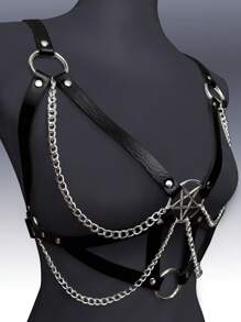 1件装女士哥特朋克风五芒星流苏链条性感胸带，适合万圣节派对、文艺复兴时期服装装饰 - 黑色 - 查看 4