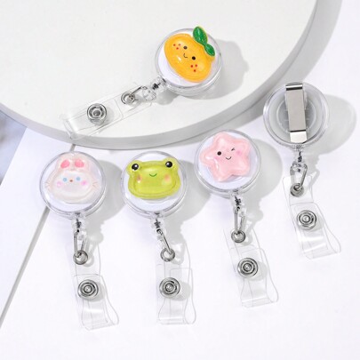 1pc/3pcs/5pcs Cute Cartoon Frog, Rabbit, Bear ID Badge Clip, Retractable Clip-On Name Card Holder Back To School