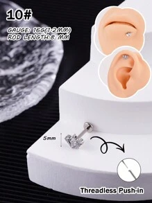 1 chiếc khuyên tai thời trang bằng đá Rhinestone trang trí bằng titan không cần xỏ chỉ màu 5A Zirconia hình hoa tai hình trái tim hình bướm G23 cấp độ cấy ghép khuyên tai hình hoa hồng - Nhiều màu - Xem 11