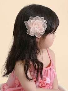 2 件/套儿童大花网状发夹，女孩侧刘海发夹，生日派对装饰配件，日常佩戴 - 彩色 - 查看 3