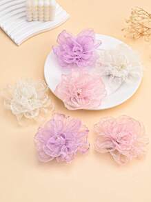 2 件/套儿童大花网状发夹，女孩侧刘海发夹，生日派对装饰配件，日常佩戴 - 彩色 - 查看 1